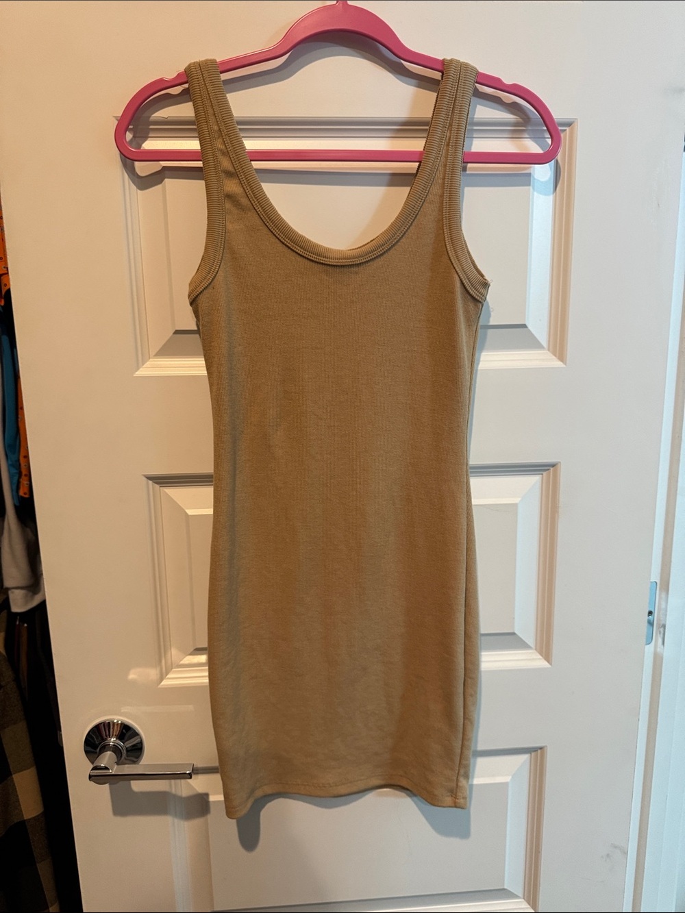 Fashion Nova Ribbed Scoop Tank Dress in Tan